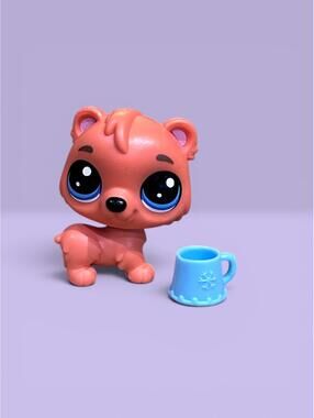 Littlest Pet Shop LPS Orange Bear #4-151 with Cup Accessory
